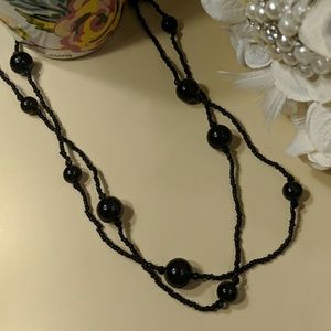🖤 Long Black Beaded Necklace